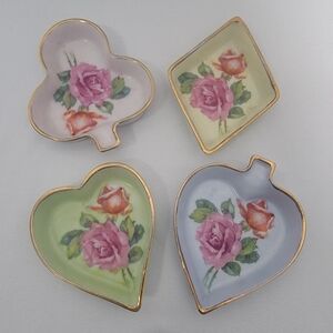 Vintage Floral Porcelain Trinket Dishes - Pink Rose Assortment